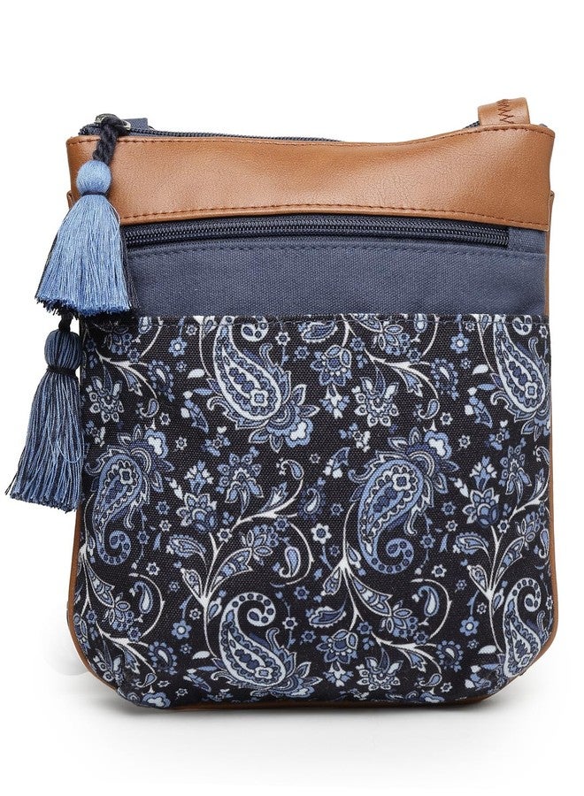 Anekaant Lush Navy & Tan Paisely Printed Polycotton Sling Bag - Image 1